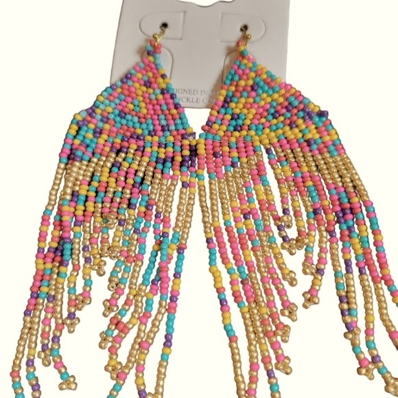 Beaded Fringe  Earrings - Picture 2 of 2